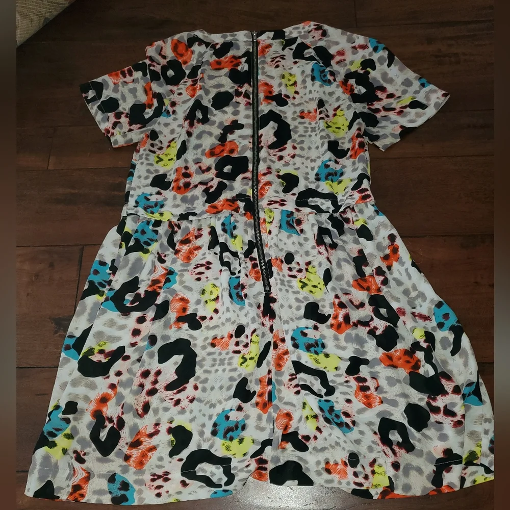 Topshop Multicolor Leopard Print Short-Sleeve Tunic Dress Size 6 - Picture 6 of 11